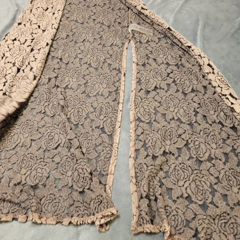 Lularoe Shaw Women Small Brown Rose Sheer Sleeveless Boho Long Line Art Open Top
